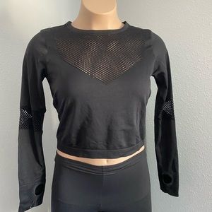 Black Active Stretch Mesh Inset Crop Top
